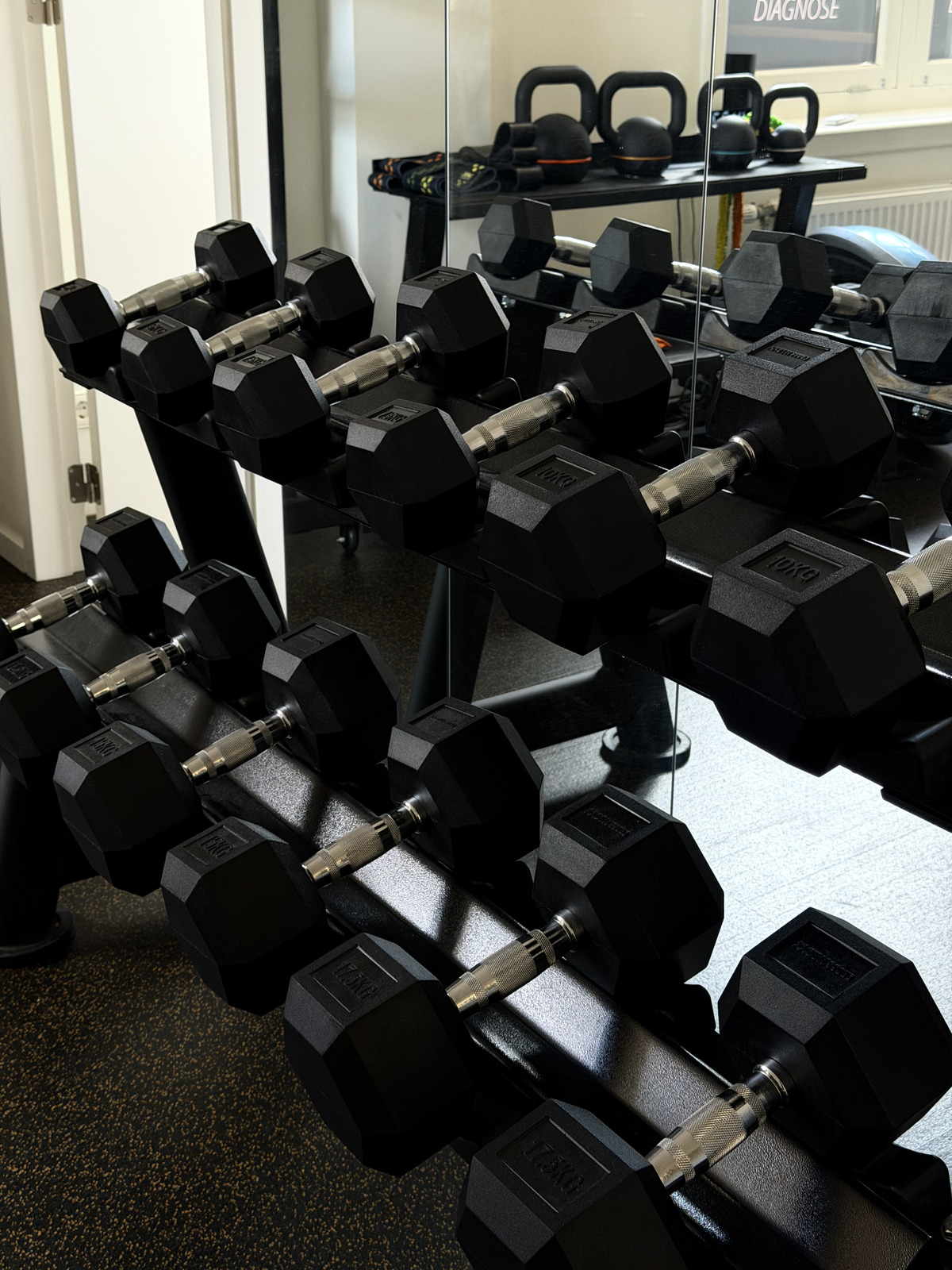 Trainingsruimte van Romeijn Fysio & Training met halters voor personal training